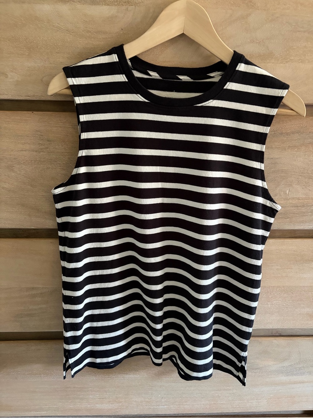 Everlane Black and White Striped Cotton Sleeveless Tank